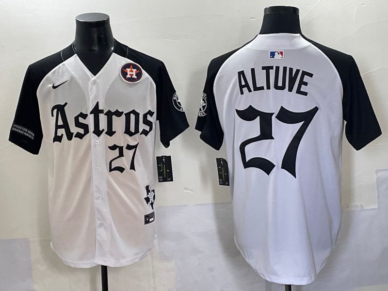 Men 2025 Houston Astros 27 Altuve White Black Five generations Joint Name Nike MLB Jersey style 8